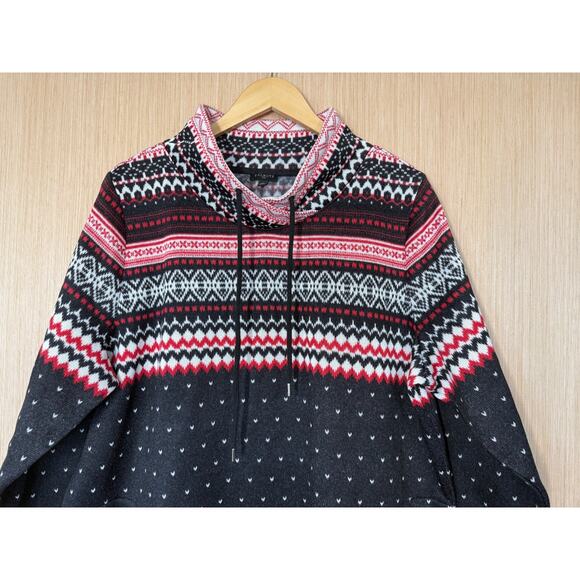 Talbots Nordic Fair Isle Mock Neck Pullover Fleece Sweater Womens Size 2X Black - Picture 2 of 10